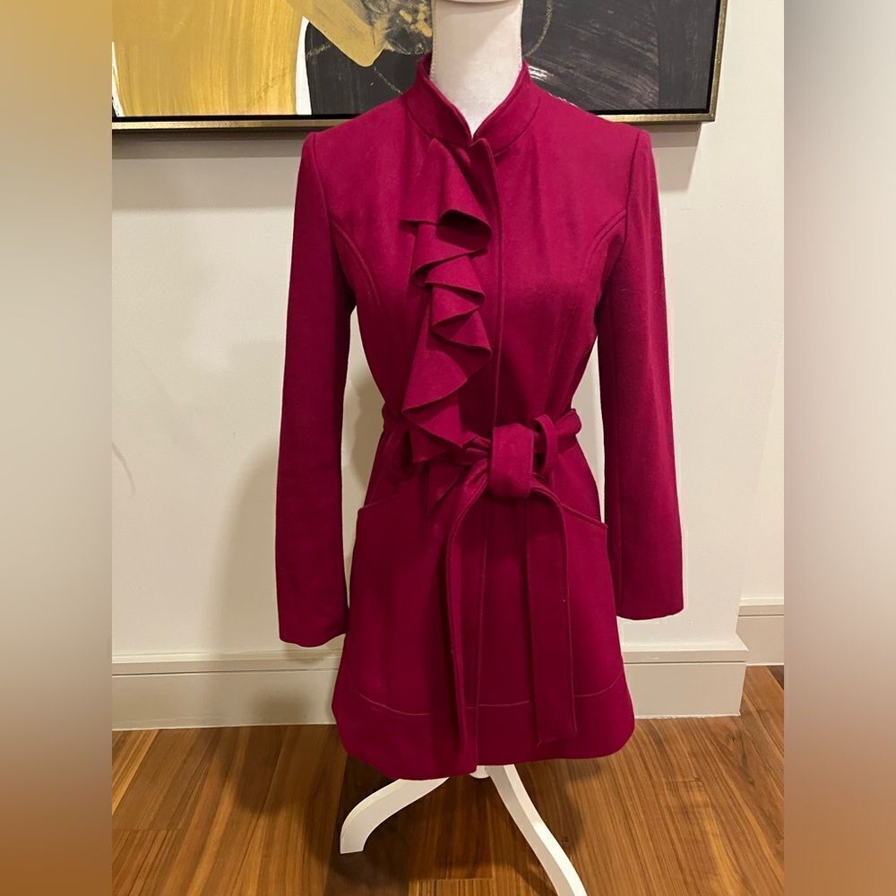 Emmelee ruffle trenchcoat jacket size small 